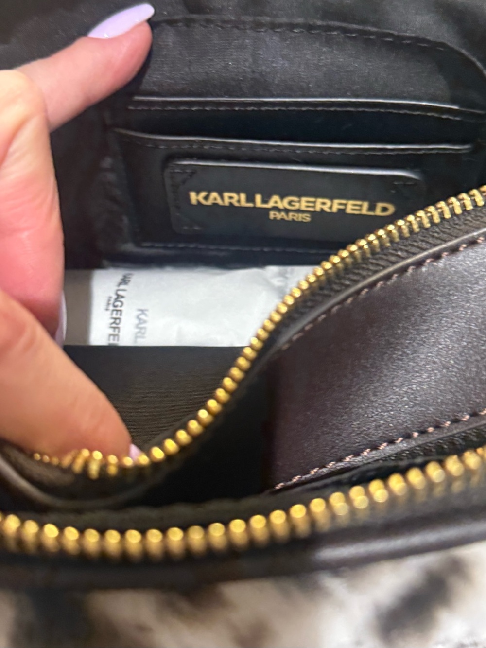 Karl Lagerfeld Leopard-Print Faux Fur Crossbody Bag New with tag - Brown/Black - Picture 8 of 13